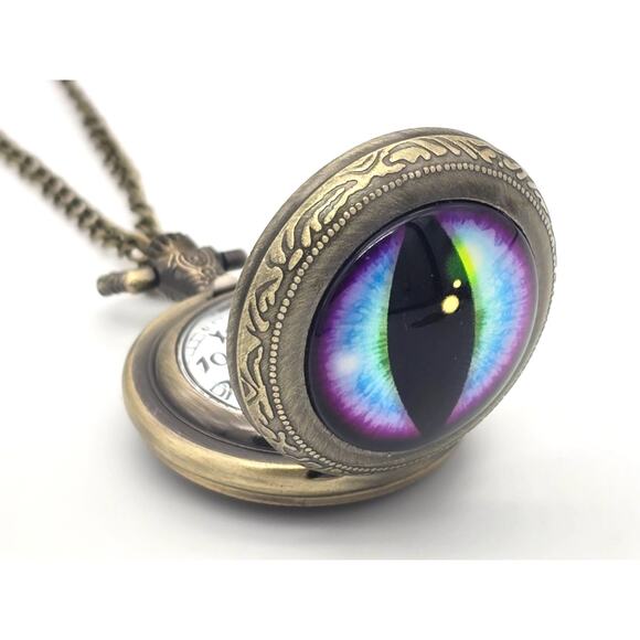 Dragon Eye Pocket Watch – Magical Mystical Purple, Bronze Medieval Fantasy Gift - Picture 2 of 9